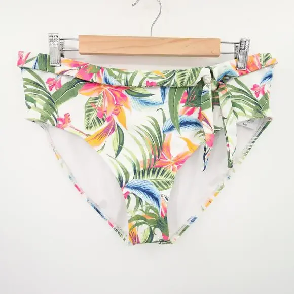 Liz Claiborne Bikini Bottoms Green White Tropical Beach Floral Palm Leaf XXL - Picture 1 of 9